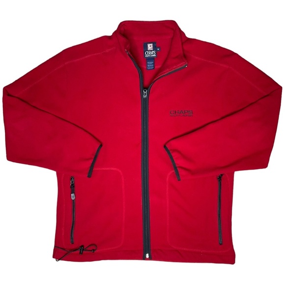 VTG Chaps Ralph Lauren Fleece Zipper Front Jacket Chaps RL Logo Red Mens Med - Picture 5 of 10